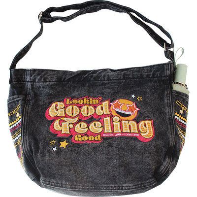 美式复古水洗雪花灰黑刺绣牛仔包