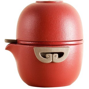 陆宝茶具陶瓷快客杯羊羊喜器携行装一壶一杯茶具带茶滤旅行便携包