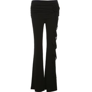 SylCue 时髦摩登复古荷叶边流苏高腰显瘦紧身喇叭裤时尚休闲长裤