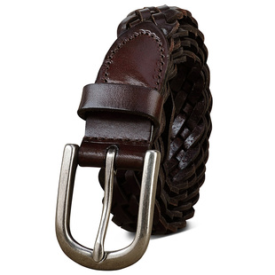 编织皮带女手工免打孔百搭复古头层纯牛皮编制真皮腰带女潮流时尚