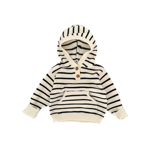 女童毛衣春季针织衫儿童条纹连帽洋气上衣薄款时髦男宝宝百搭外套