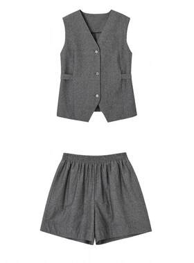 德玛纳夏季通勤V领短裤套装女