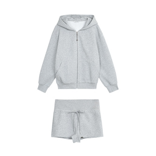 pusumede 松弛私服 慵懒休闲连帽卫衣外套女短款直筒卫裤运动套装