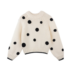 SourceWithU 晚秋巴黎 法式立体波点灯笼袖毛衣设计感套头羊毛衫