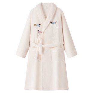 BE珊瑚绒睡袍女款冬季长袖长袍可爱睡衣秋冬浴袍加绒长款毛绒冬天