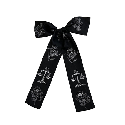 复古文艺感长款印花天平黑色丝巾小众个性简约设计百搭绑包飘带女