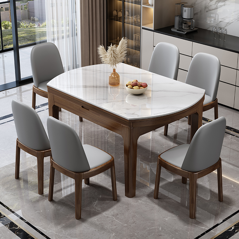 实木岩板餐桌2025新款家用小户型可变圆桌现代简约伸缩电磁炉饭桌