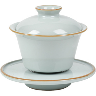 观岚汝窑天青色小号三才盖碗茶杯家用陶瓷开片可养冰裂釉单个茶碗