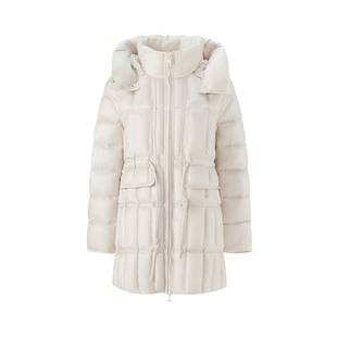 LAGOGO连帽抽绳收腰中长款羽绒女拉谷谷2025年新款外套ODYY53XK55