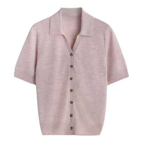 CS女装 标准版型羊毛混纺短袖衬衫粉色2026春季新品1327267002