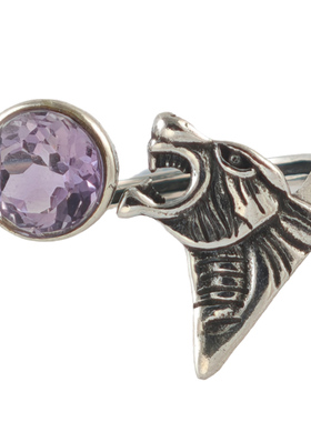 郑银季S925银紫水晶女戒指尼泊尔风格狼头形夸张个性指环可调节