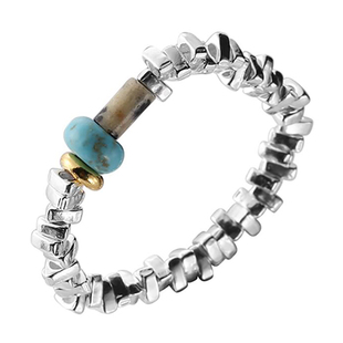 S925纯银戒指女款个性时尚海蓝宝水晶戒指磨砂简约素圈碎银指环