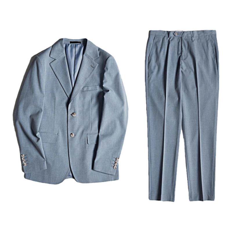 韩版宽领修身春秋聚会蓝色西服