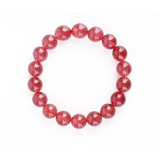 520礼物草莓晶手链男女粉晶桃花水晶珠手串冰种单圈鸽血红珠宝