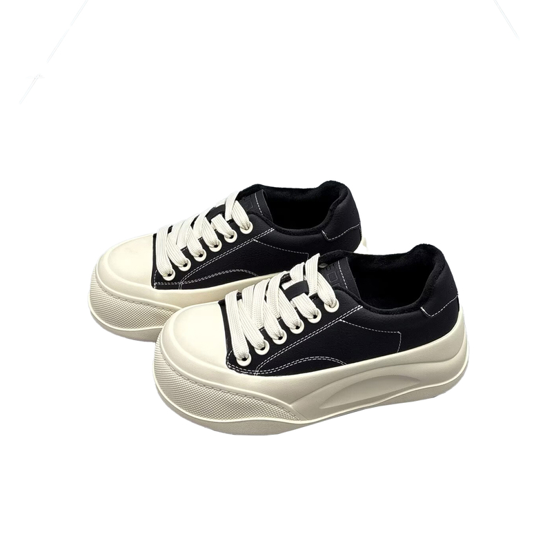 真皮加绒休闲鞋女2025冬季新款圆头厚底系带保暖舒适百搭牛皮棉鞋