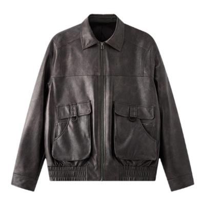 复古做旧无性别短款皮衣