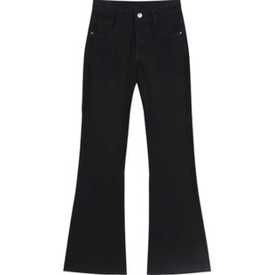 黑色高腰微喇叭牛仔裤女秋冬加绒设计感辣妹宽松阔腿显瘦直筒裤子