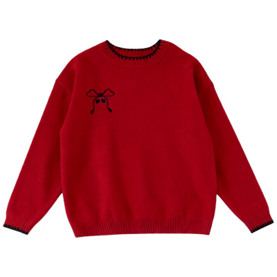 毛衣女童新年红色冬圆领保暖上衣