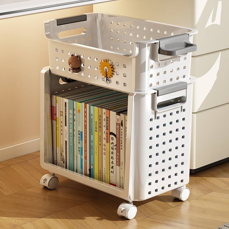 双层书包置物架书本可移动小推车学生便携式杂物架收纳零食滑轮带
