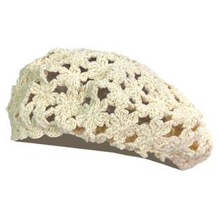 vintage古着手工钩花镂空贝雷帽女秋冬季针织帽子小众文艺画家帽