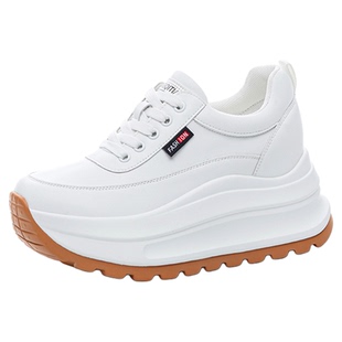 真皮防滑运动鞋女款2026新款女士厚底老爹鞋春季内增高女鞋小白鞋