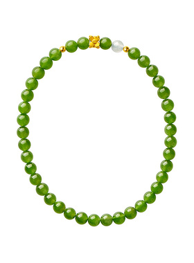 觉人和田玉清新古法黄金碧玉手链