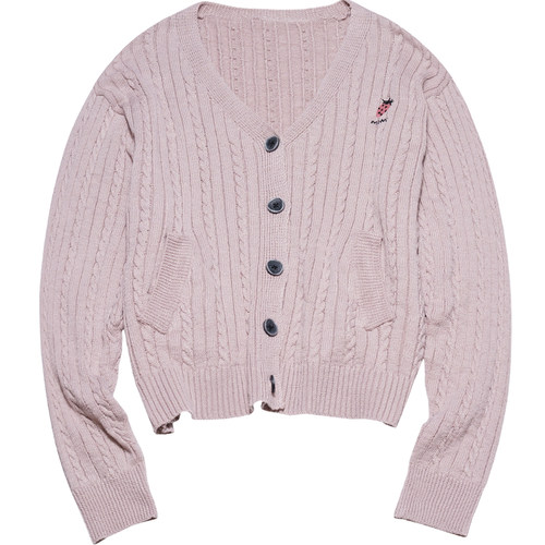 STILLYOU复古慵懒小刺绣V领麻花针织开衫男女同款百搭毛衣外套春