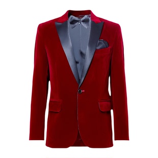许凯同款酒红色西装外套金丝绒晚宴会高档男士礼服歌手主持人西服