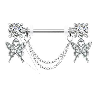 F-136钛合金乳钉链条款蝴蝶吊坠乳头钉14G外牙防过敏穿刺穿孔饰品