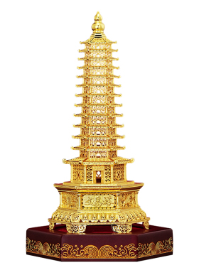 十三层鎏金花丝铜文昌塔摆件
