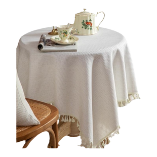 美式棉麻纯色轻奢高级感复古圆桌布西餐桌布台布茶几布盖布桌垫