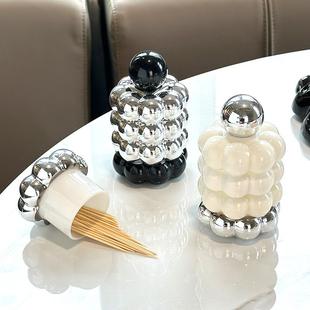 牙签盒家用高档新款 高级罐轻筒风奶油牙线值创意 棉签收纳奢颜个性