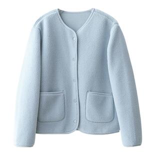 小耳出品【新昇级！颗粒羊剪绒！不沾灰！K静电】简约圆领外套女