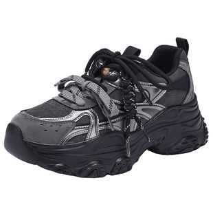 热风厚底老爹鞋女款2026年春季新款灰色增高运动休闲鞋百搭女鞋子