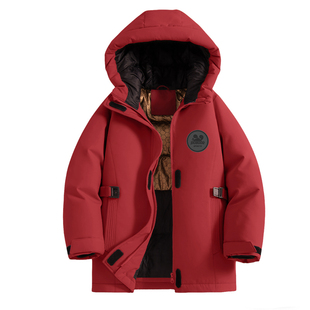 巴布豆儿童羽绒服中长款2025新款男孩保暖加厚外套男童冬装滑雪服
