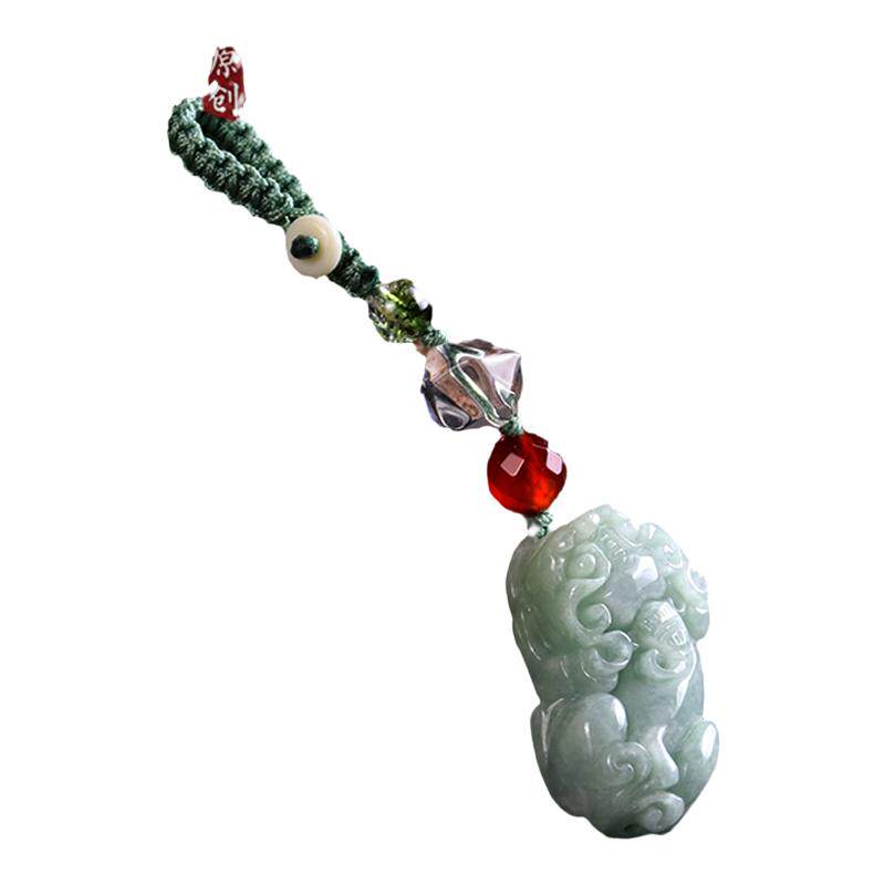 翡翠貔貅钥匙扣手工编织黄紫水晶