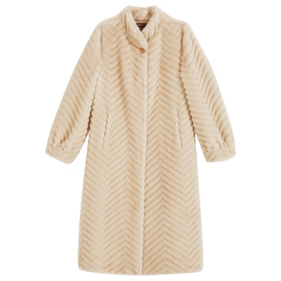 YINER音儿专选2025冬季新款法式摩登人字纹灯笼袖环保皮草外套