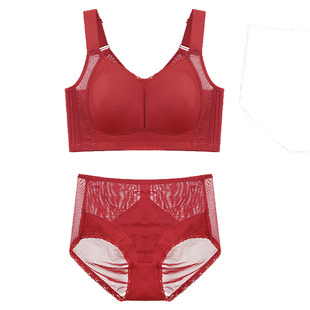 红色内衣女马本命年薄款大胸显小全罩杯收副乳调整型文胸内裤套装