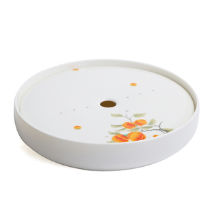 德化羊脂玉白瓷圆形茶盘功夫茶具日式家用干泡台储水式陶瓷茶托盘