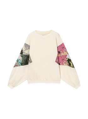 Desigual【Lacroix联名】抽象提花圆领薄绒蝙蝠卫衣女