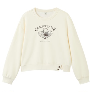 快鱼女士卫衣2026新款春季短款圆领宽松休闲百搭韩系简约女装上衣