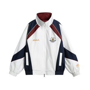 TIRED美式复古撞色拼接立领夹克2026春季廓形宽松运动上衣外套潮