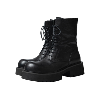 大头中筒马丁靴男全真皮2024新款