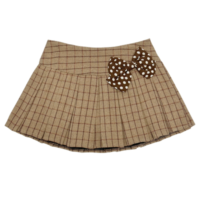 日杂风日系学院千禧百搭波点蝴蝶结呢料百褶半裙