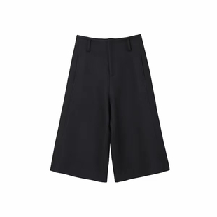 【七分cool】秋冬新款羊毛混纺阔腿裤女七分裤黑色宽松休闲裤显瘦