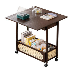 可移动边几茶几中古小桌子沙发边柜小户型折叠实木客厅推车置物架
