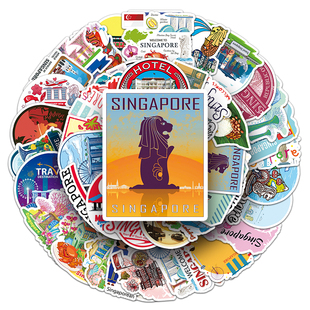 100张新加坡手帐咕卡贴纸佛牙寺建筑卡通装饰防水冰箱手机贴纸