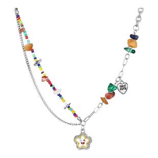 彩色多巴胺串珠笑脸花朵石头拼接项链小众个性设计感甜酷辣妹配饰