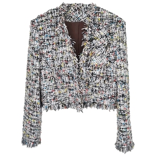 YOUWEI【折扣专属】粗花呢短款毛边外套小香风上衣Y2522307