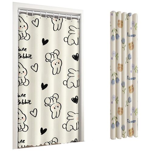 免打孔伸缩杆门帘家用窗帘遮挡隔断空调挡风魔术贴帘子遮光布wq